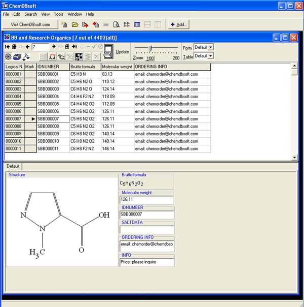ChemDBsoft Academic screen shot